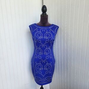 Speechless Junior's Formal Dress Blue Stretch Studded Bodycon Mini Sleveless  5